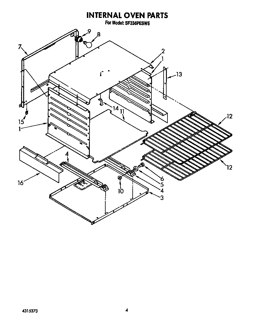 Whirlpool SF336PESW5 internal oven diagram