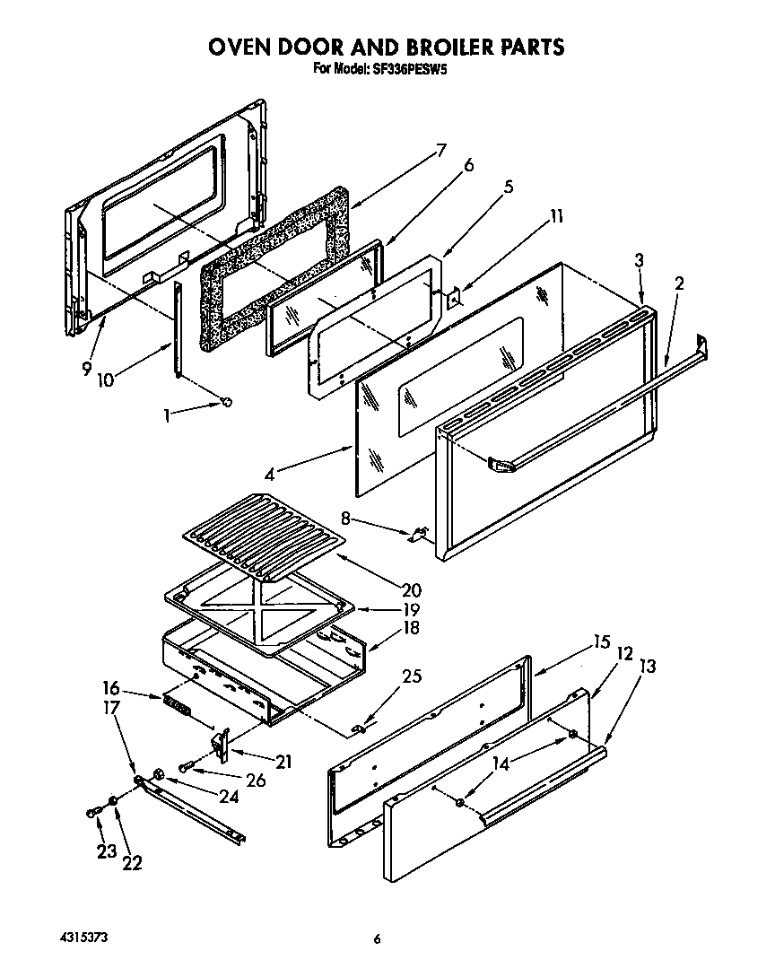Whirlpool SF336PESW5 ovendoor and broiler diagram