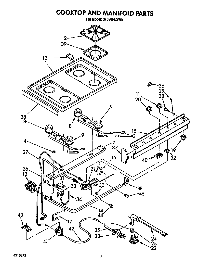 Whirlpool SF336PESW5 cooktop and manifold diagram