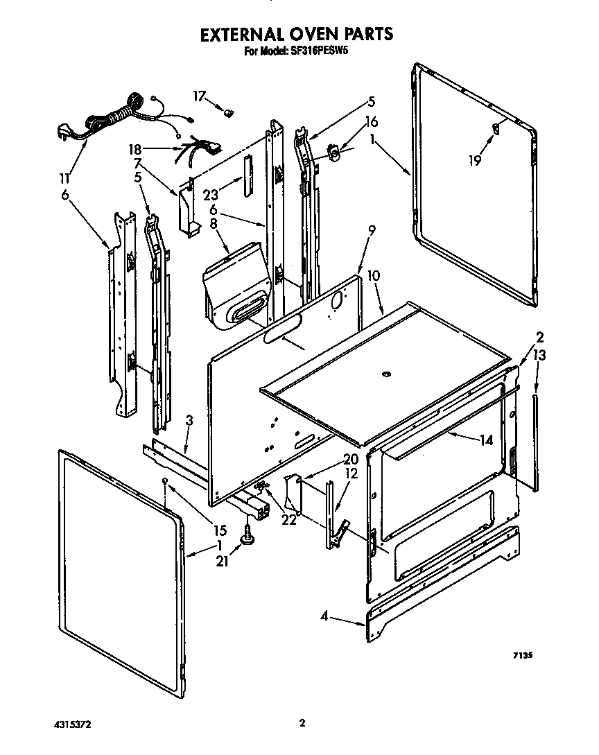Whirlpool SF316PESW5 external oven diagram