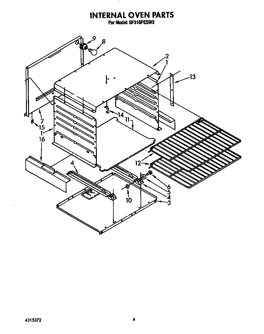 Whirlpool SF316PESW5 internal oven diagram