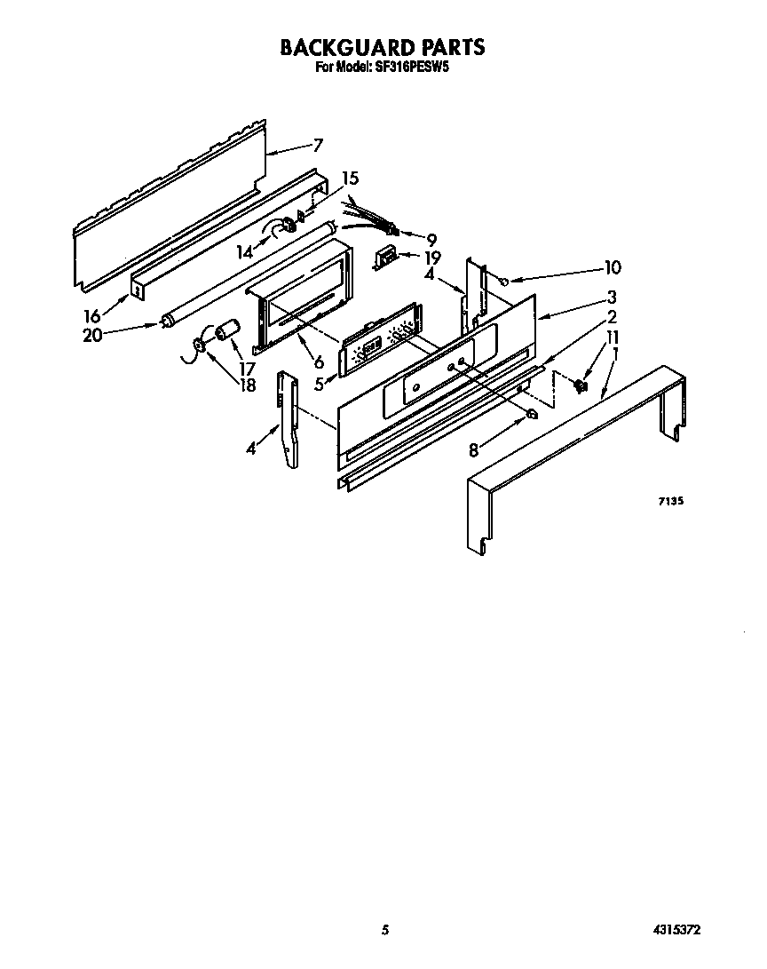Whirlpool SF316PESW5 backguard diagram