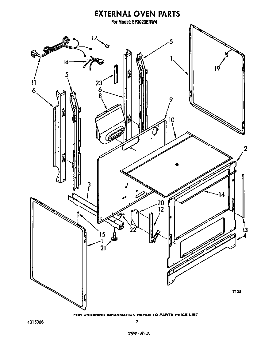 Whirlpool SF3020ERW4 external oven diagram