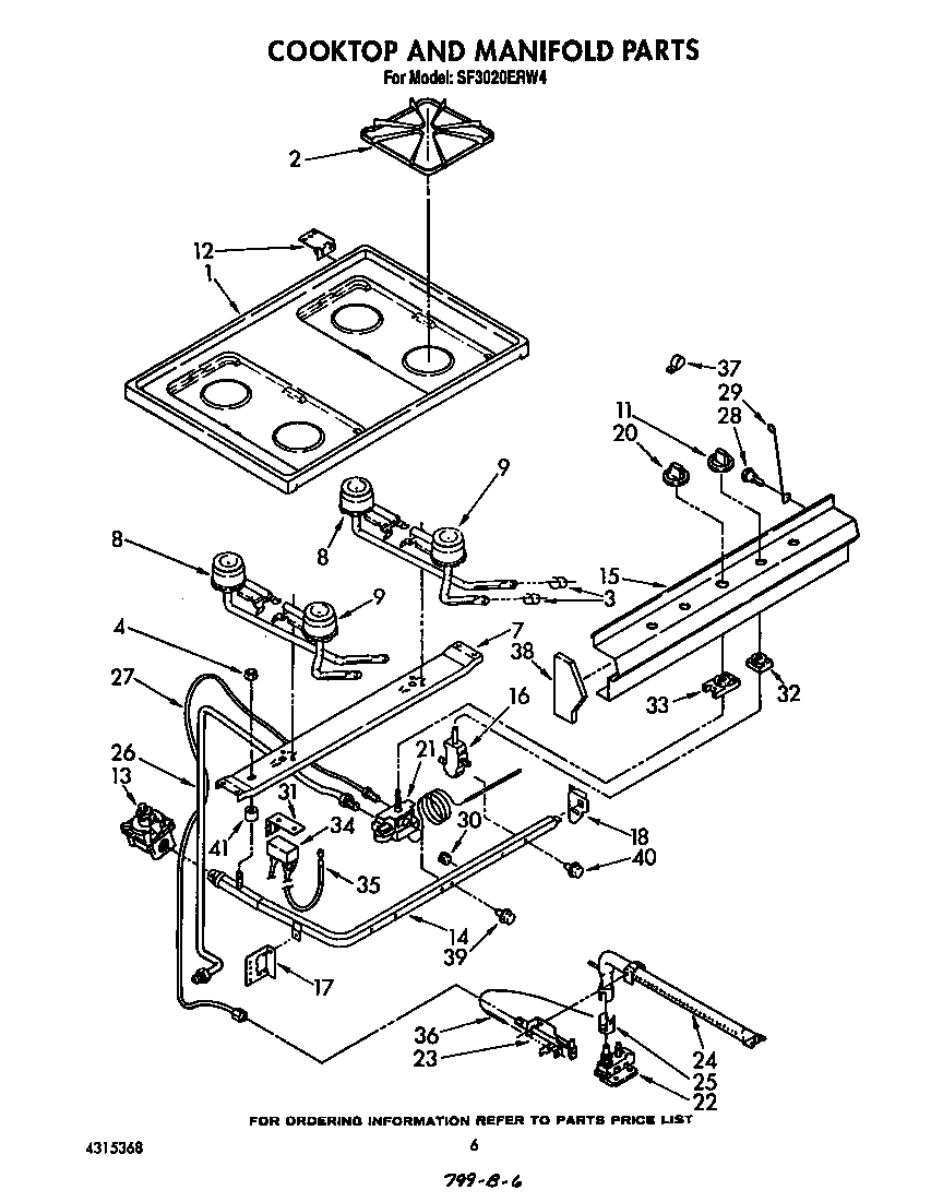 Whirlpool SF3020ERW4 cooktop and manifold diagram