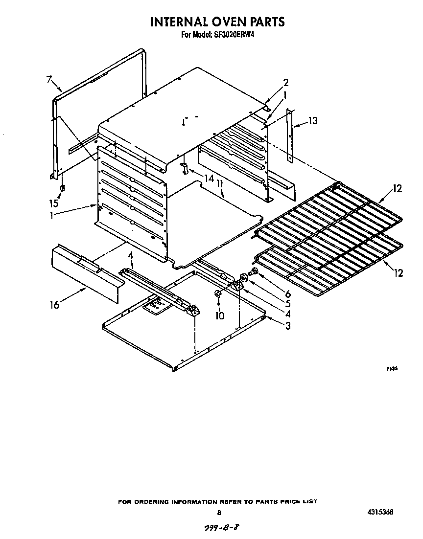 Whirlpool SF3020ERW4 internal oven diagram