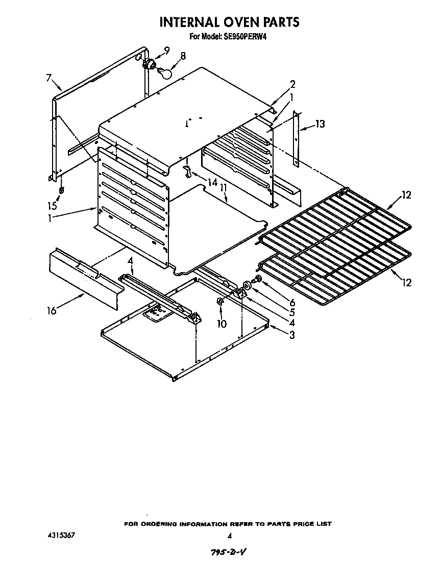 Whirlpool SE950PERW4 internal oven diagram