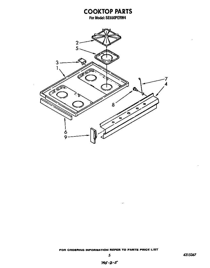 Whirlpool SE950PERW4 cooktop diagram