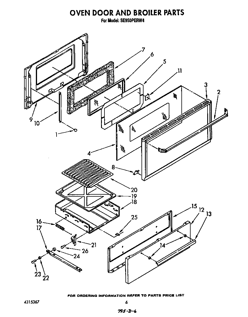 Whirlpool SE950PERW4 oven door and broiler diagram