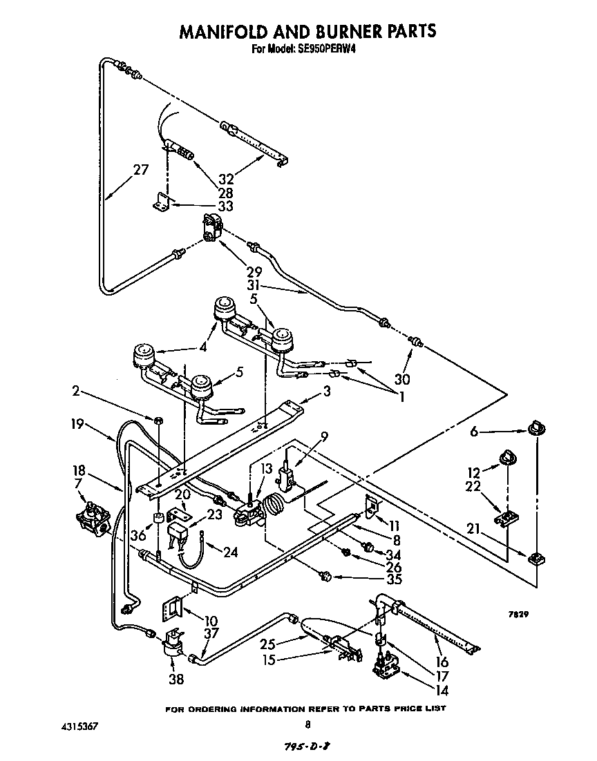 Whirlpool SE950PERW4 manifold and burner diagram