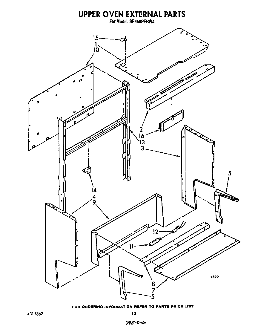 Whirlpool SE950PERW4 upper oven external diagram