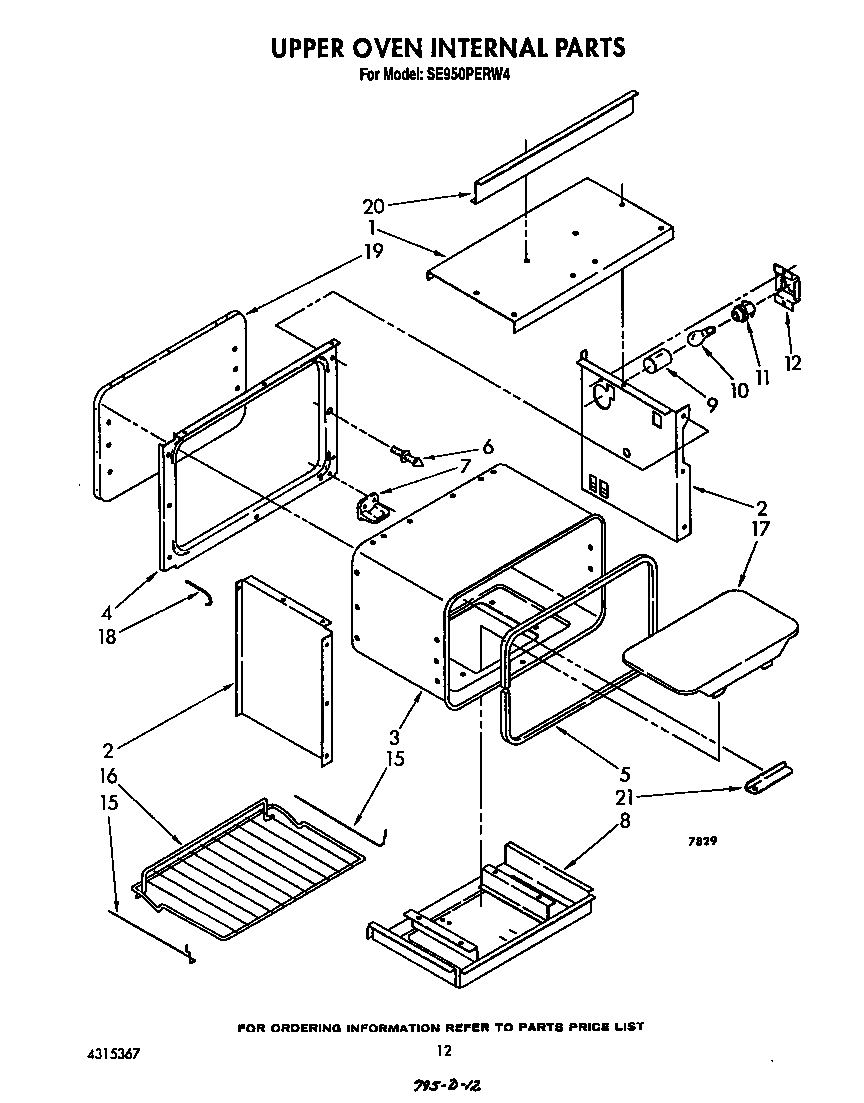 Whirlpool SE950PERW4 upper oven internal diagram