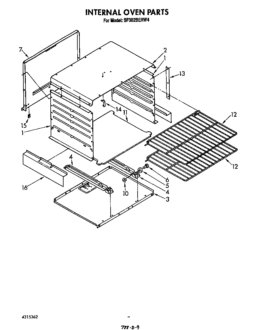 Whirlpool SF302BERW4 internal oven diagram