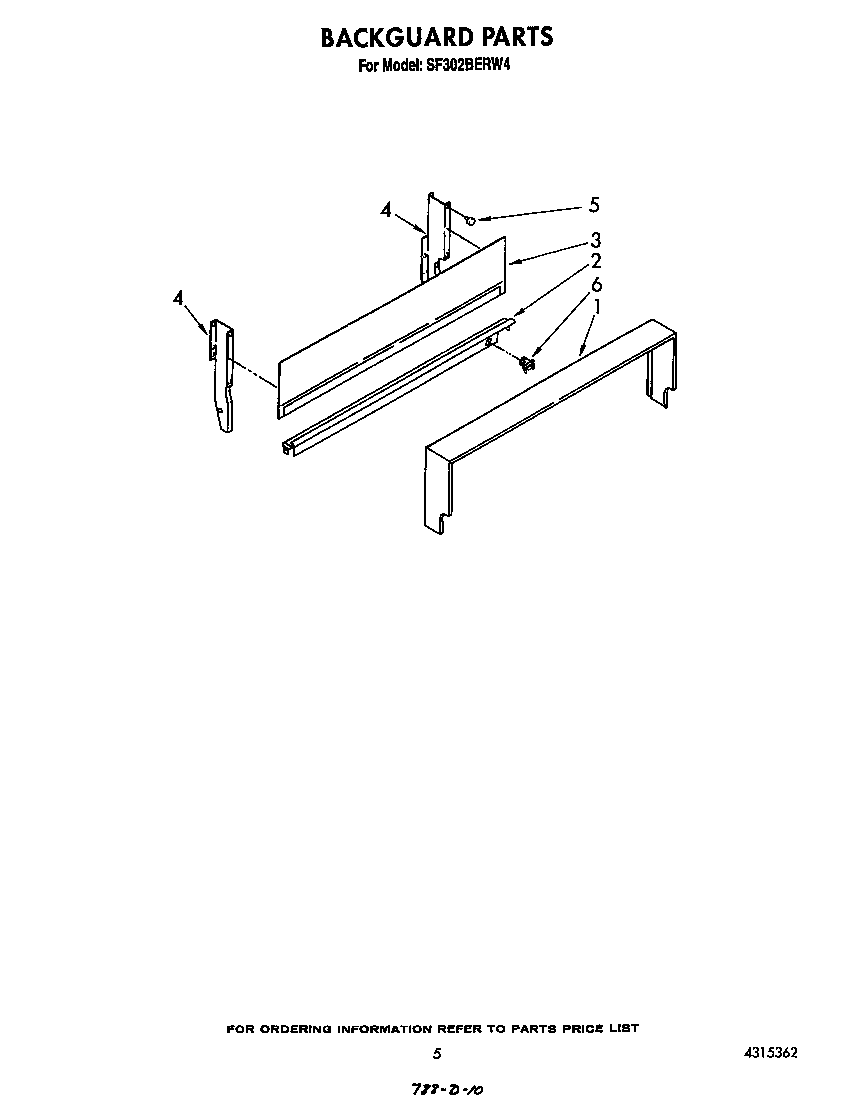Whirlpool SF302BERW4 backguard diagram