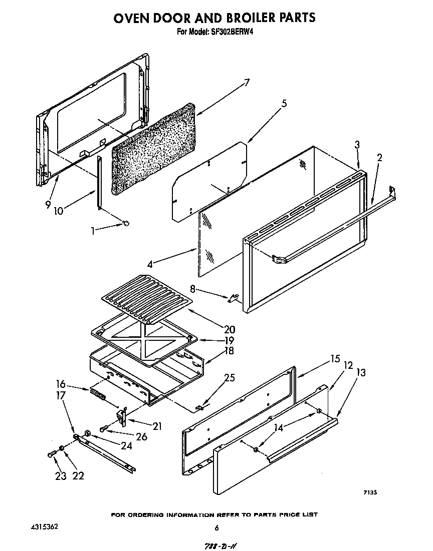 Whirlpool SF302BERW4 oven door and broiler diagram