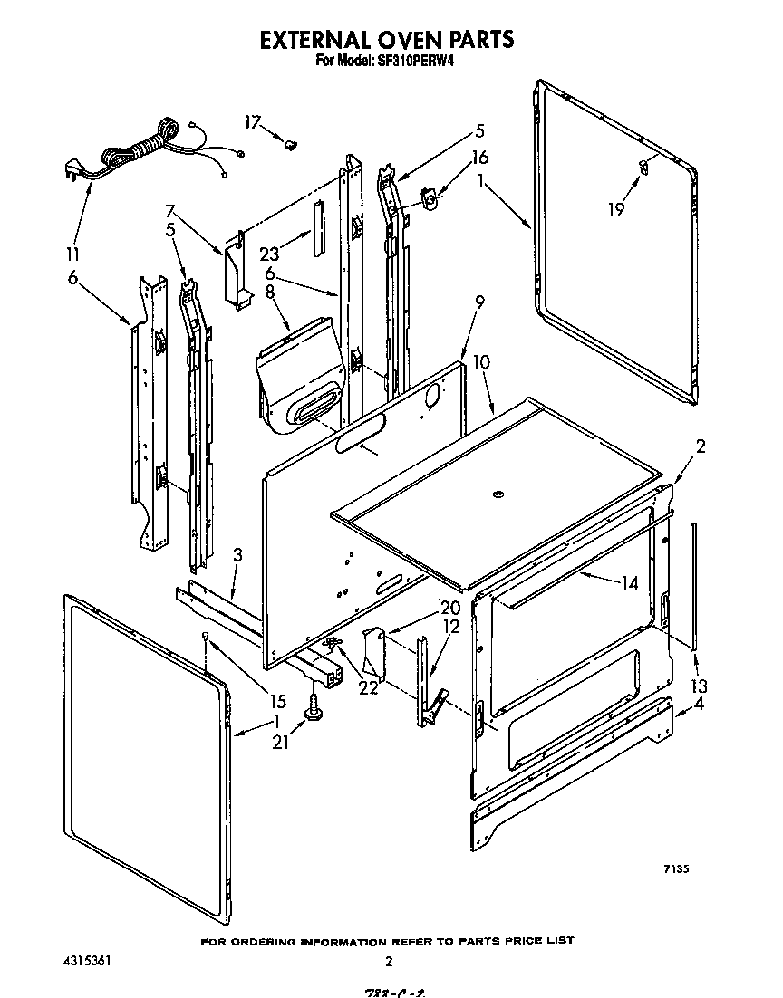 Whirlpool SF310PERW4 external oven diagram