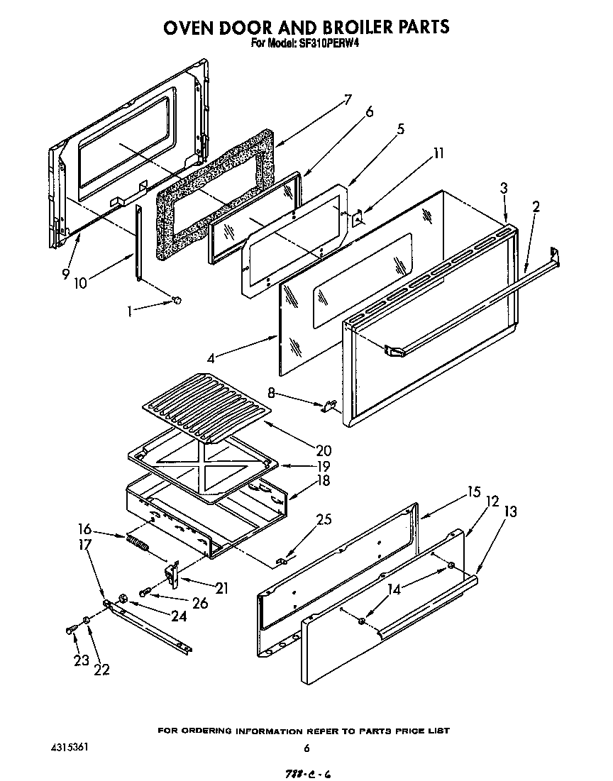 Whirlpool SF310PERW4 oven door and broiler diagram