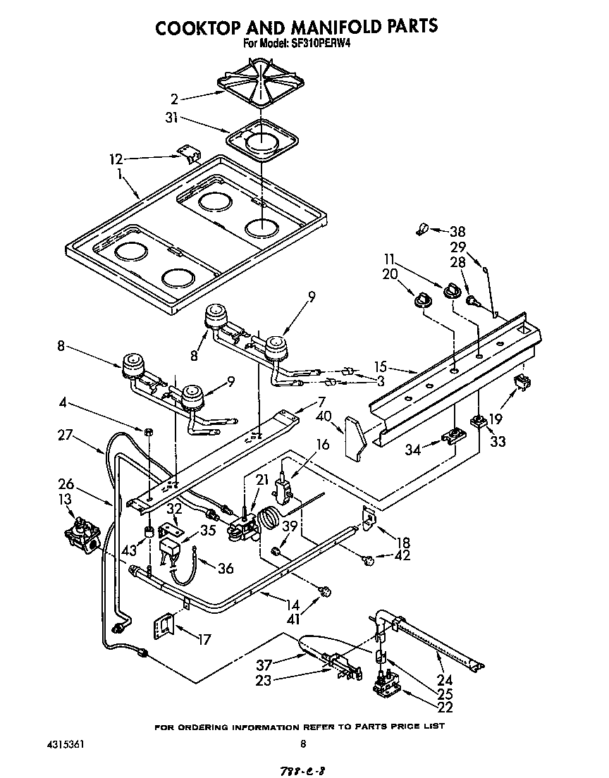 Whirlpool SF310PERW4 cooktop and manifold diagram