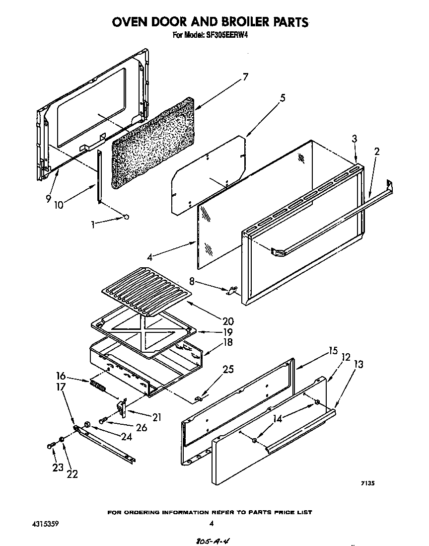 Whirlpool SF305EERW4 oven door and broiler diagram