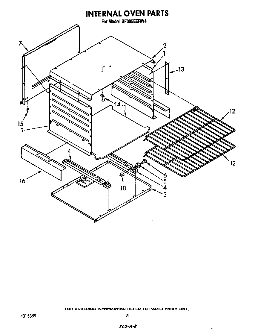 Whirlpool SF305EERW4 internal oven diagram