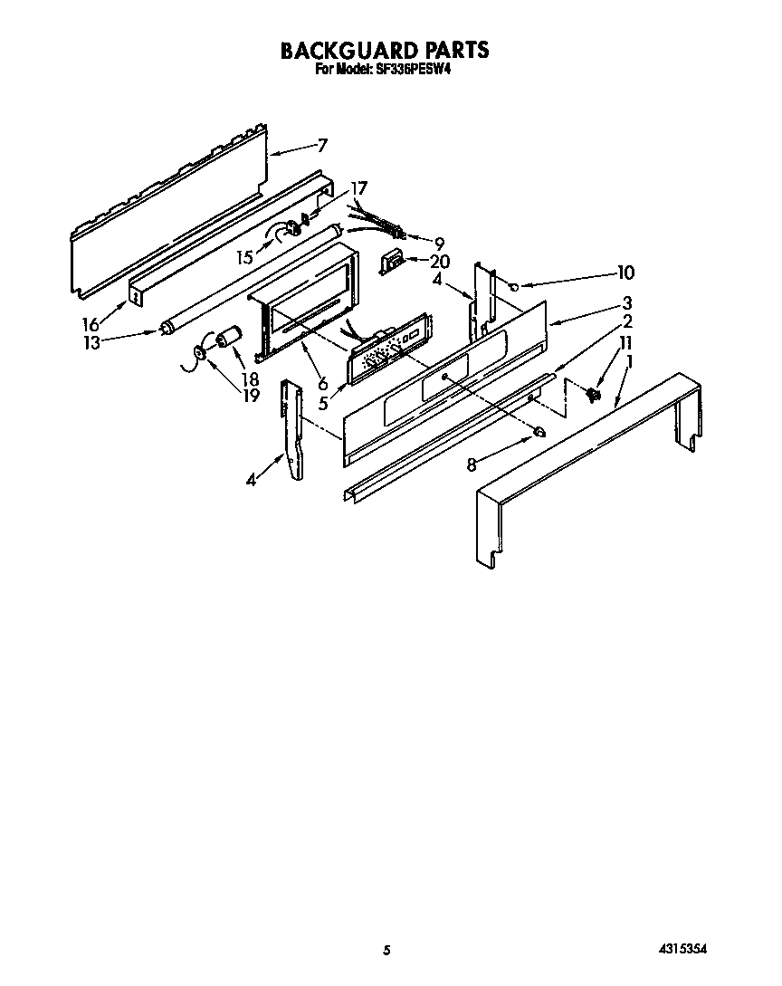 Whirlpool SF336PESW4 backguard diagram