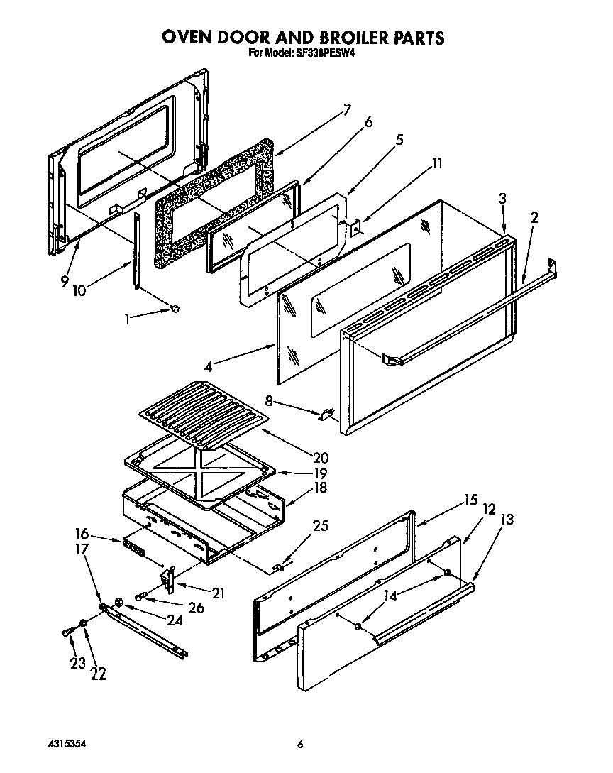Whirlpool SF336PESW4 oven door and broiler diagram