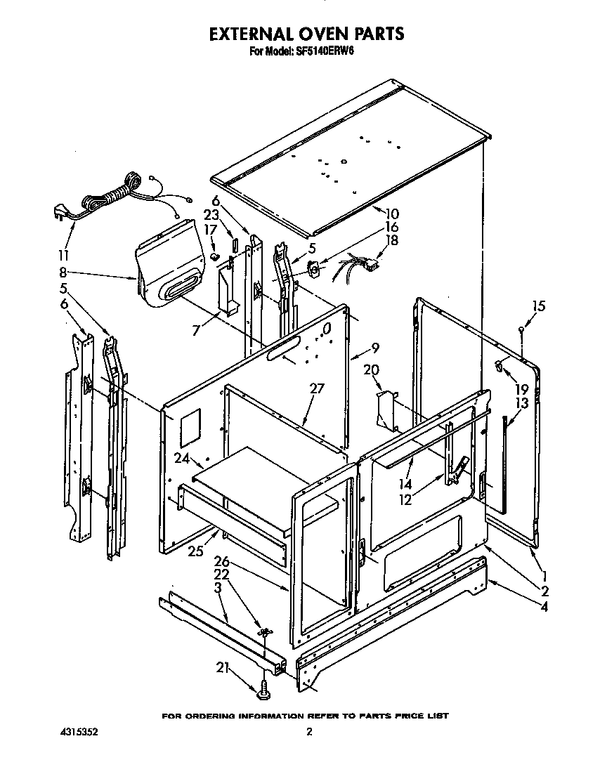 Whirlpool SF5140ERW6 external oven diagram