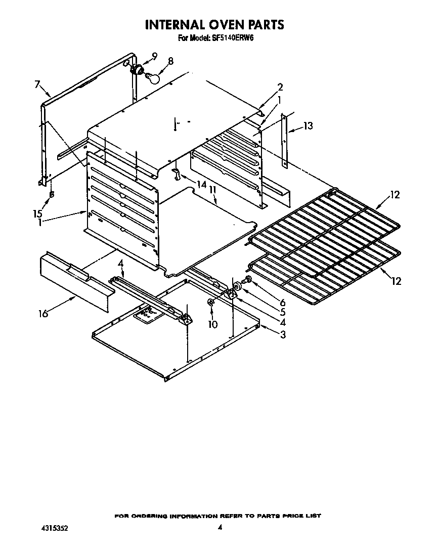 Whirlpool SF5140ERW6 internal oven diagram