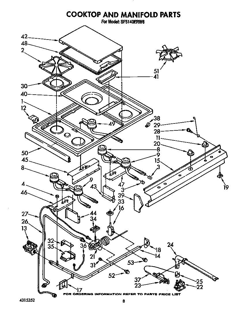 Whirlpool SF5140ERW6 cooktop and manifold diagram