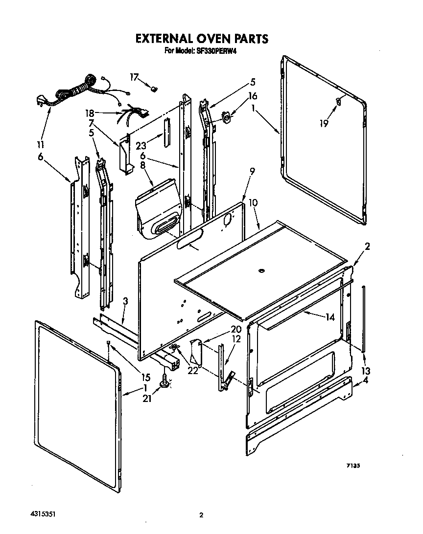 Whirlpool SF330PERW4 external oven diagram