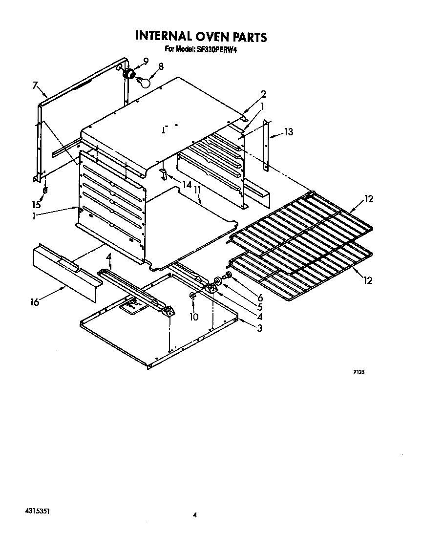 Whirlpool SF330PERW4 internal oven diagram