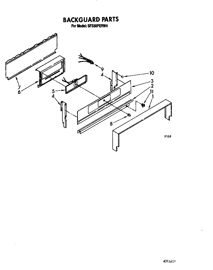 Whirlpool SF330PERW4 backguard diagram