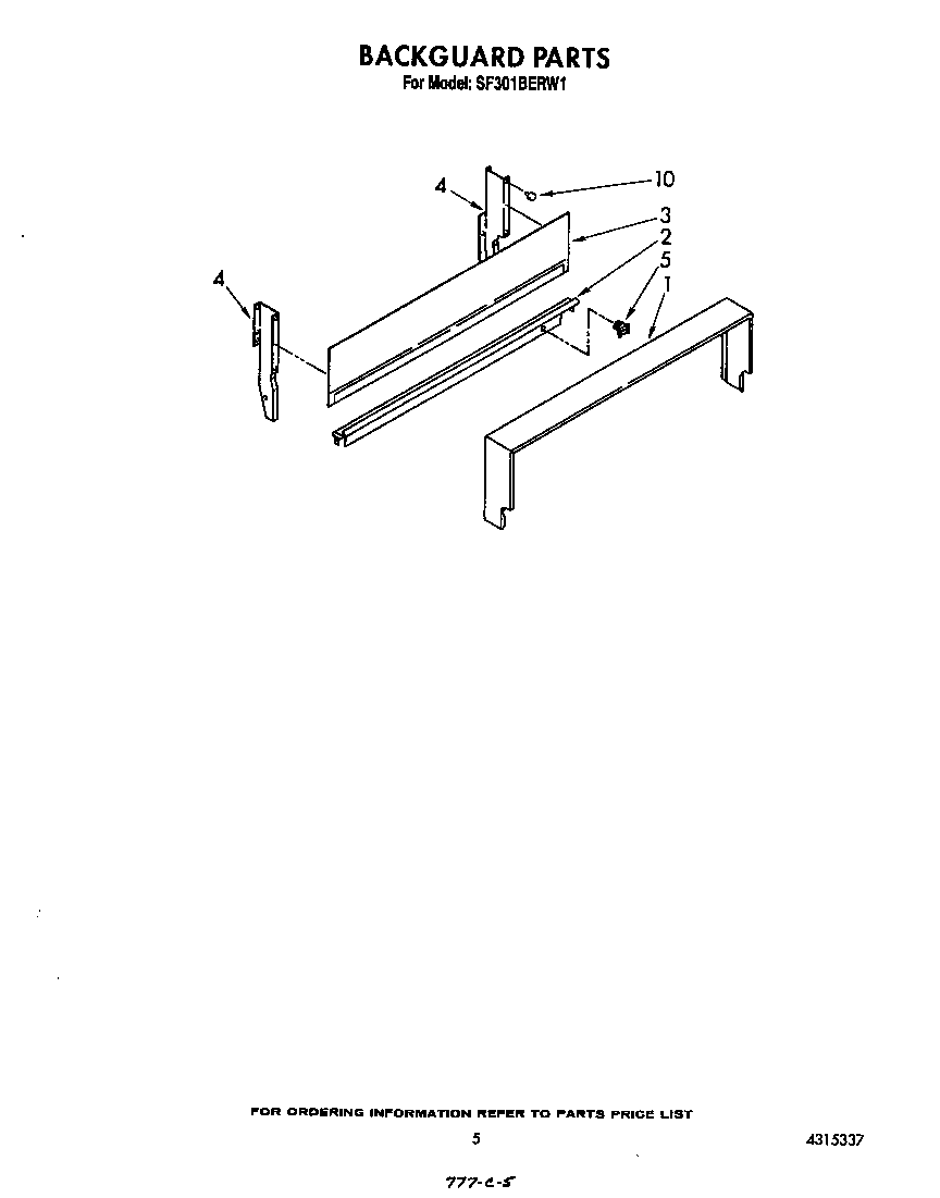 Whirlpool SF301BERW1 backguard diagram