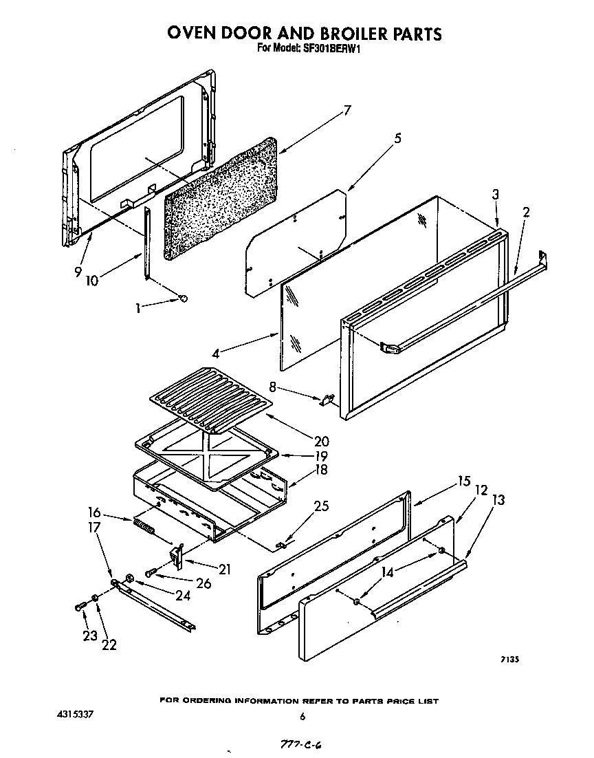 Whirlpool SF301BERW1 oven door and broiler diagram