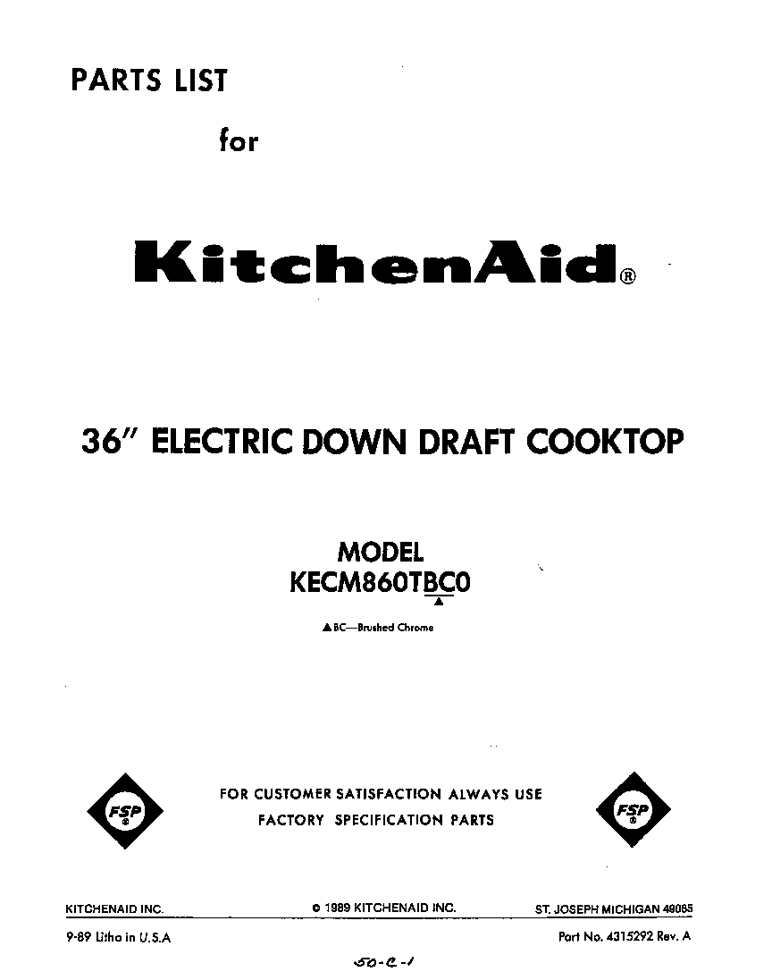 KitchenAid KECM860TBC0 front cover diagram