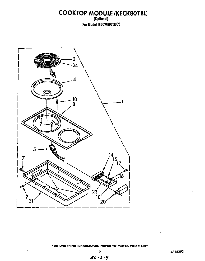 KitchenAid KECM860TBC0 cooktop module diagram