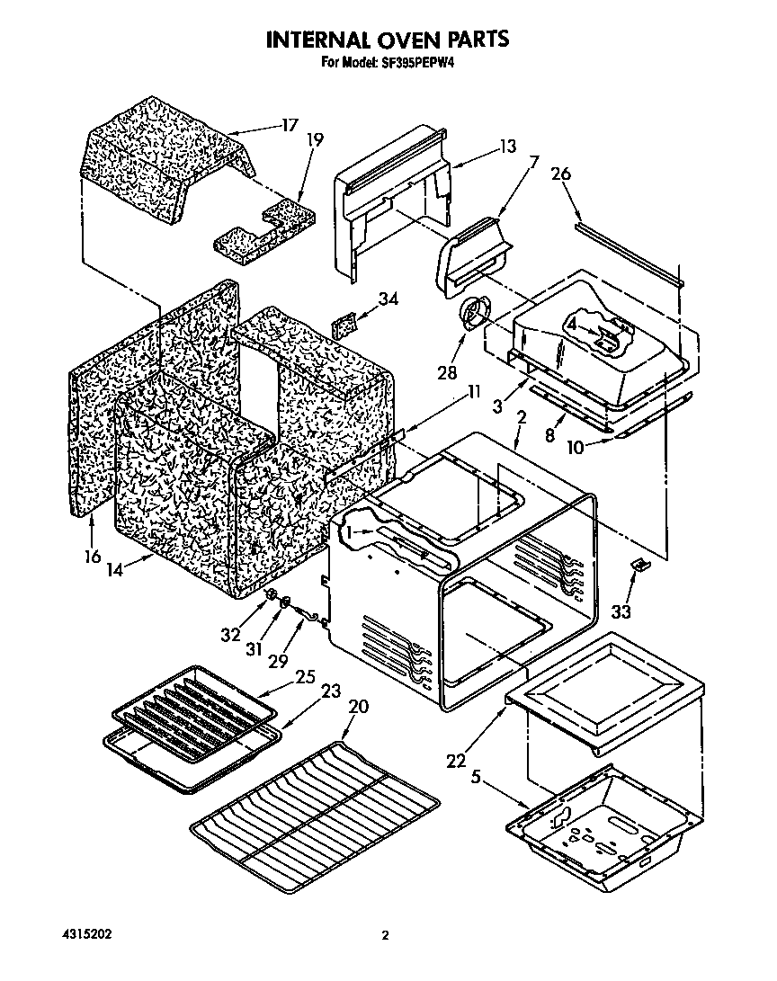 Whirlpool SF395PEPW4 internal oven diagram