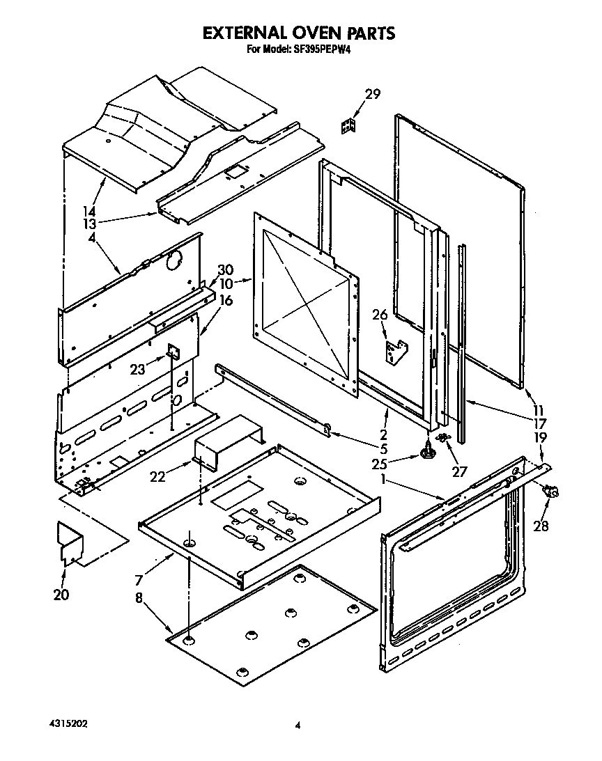 Whirlpool SF395PEPW4 external oven diagram