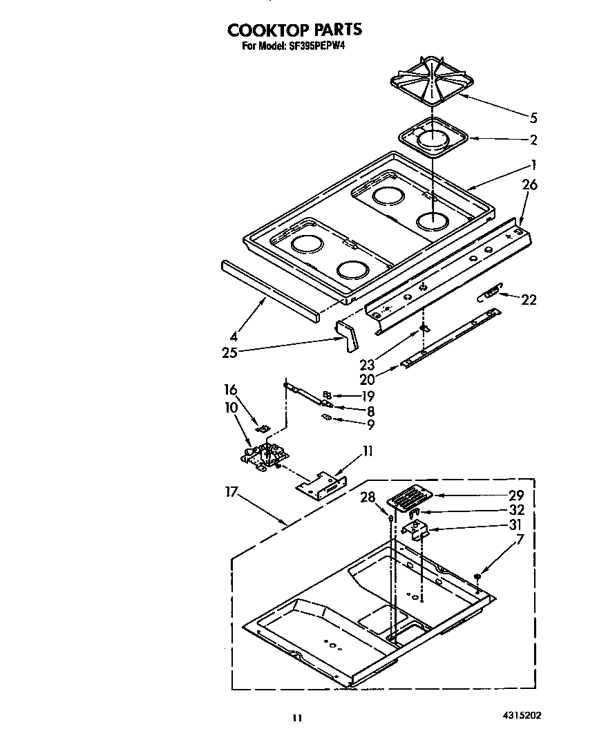 Whirlpool SF395PEPW4 cooktop diagram
