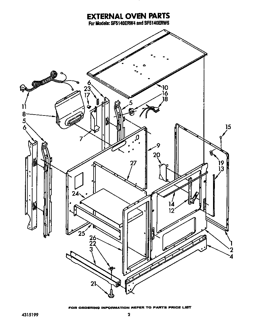 Whirlpool SF5140ERW4 external oven diagram