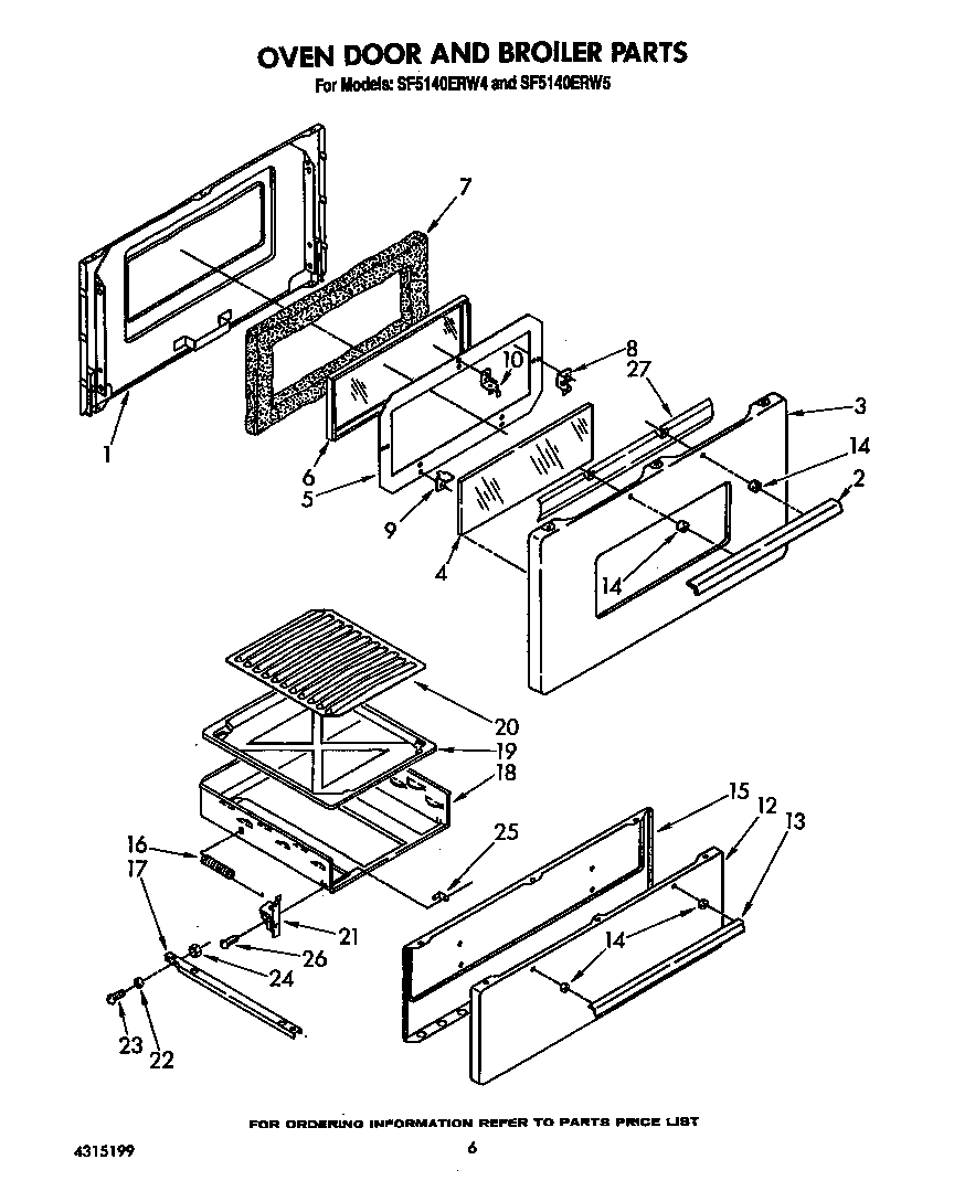 Whirlpool SF5140ERW4 oven door and broiler diagram