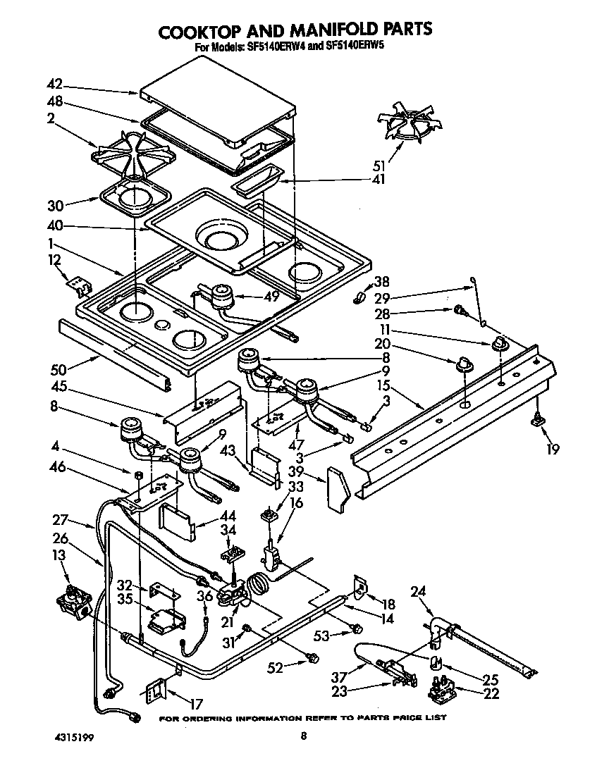 Whirlpool SF5140ERW4 cooktop and manifold diagram
