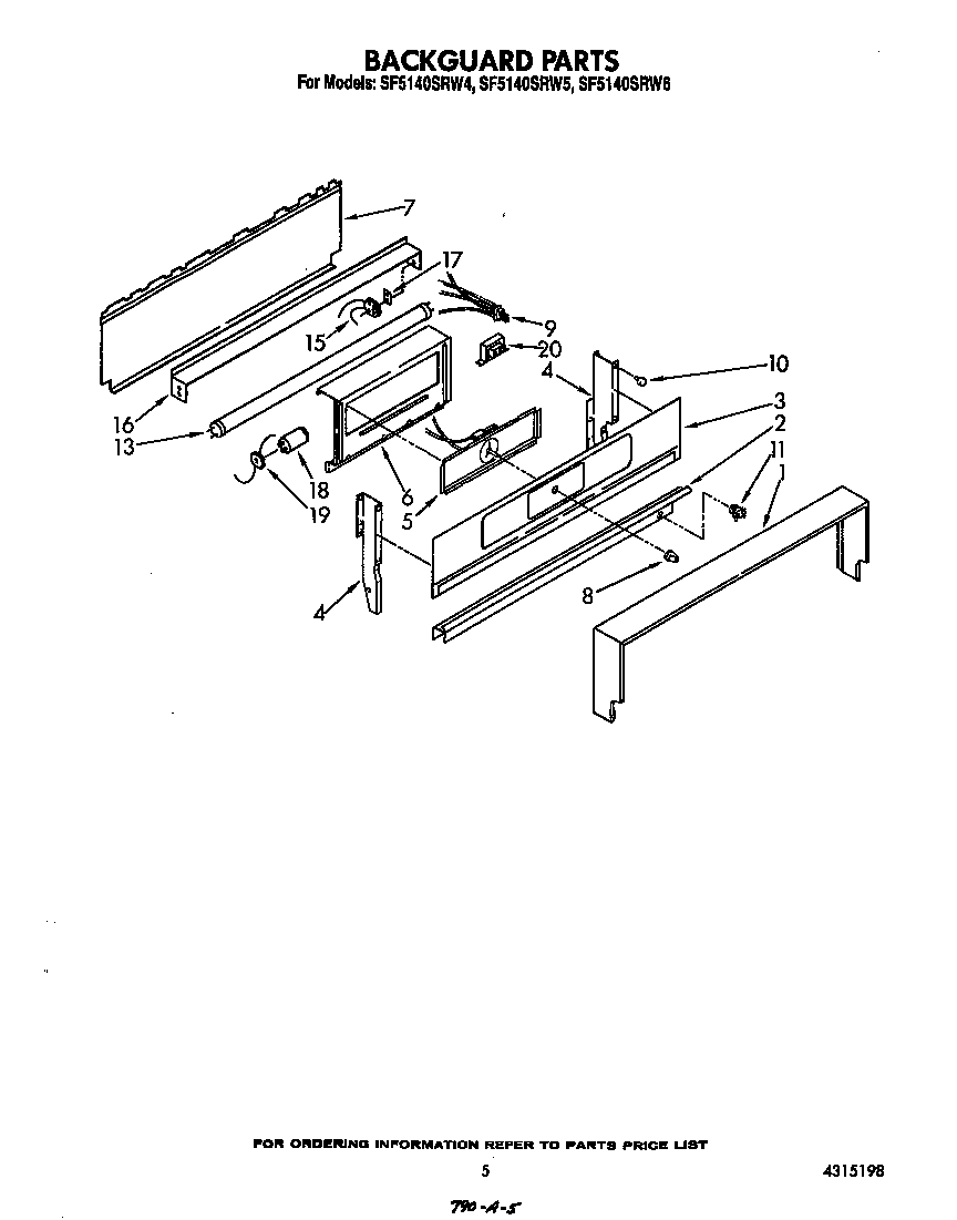 Whirlpool SF5140SRW6 backguard diagram