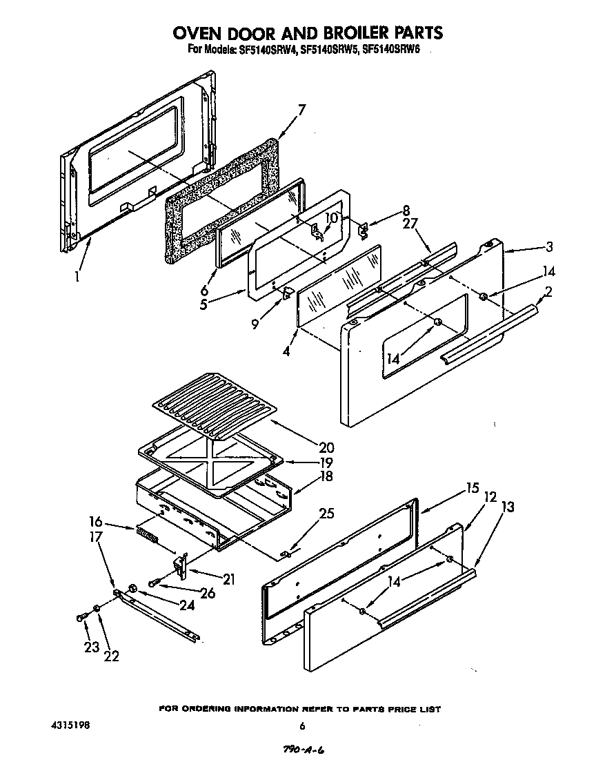 Whirlpool SF5140SRW6 oven door and broiler diagram