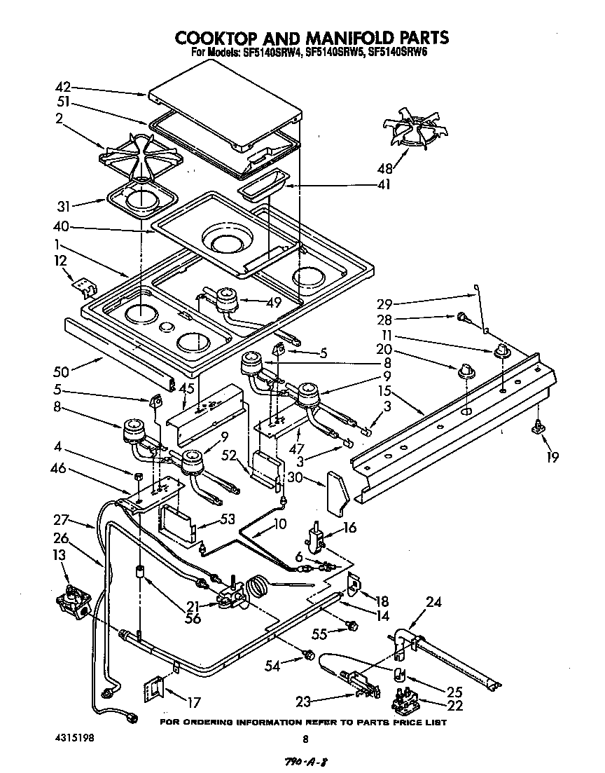 Whirlpool SF5140SRW6 cooktop and manifold diagram