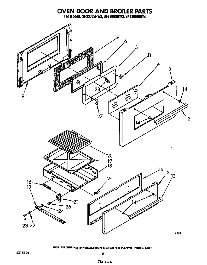 Whirlpool SF3300SRW3 oven door and broiler diagram