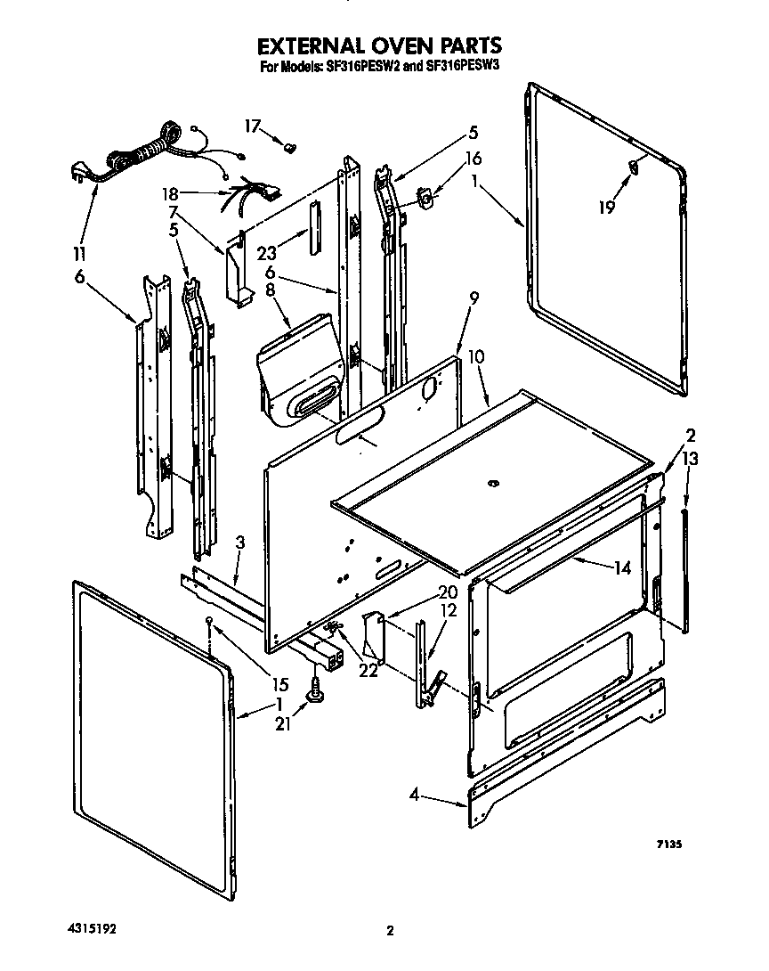 Whirlpool SF316PESW3 external oven diagram