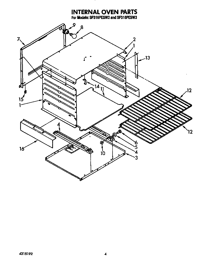 Whirlpool SF316PESW3 internal oven diagram