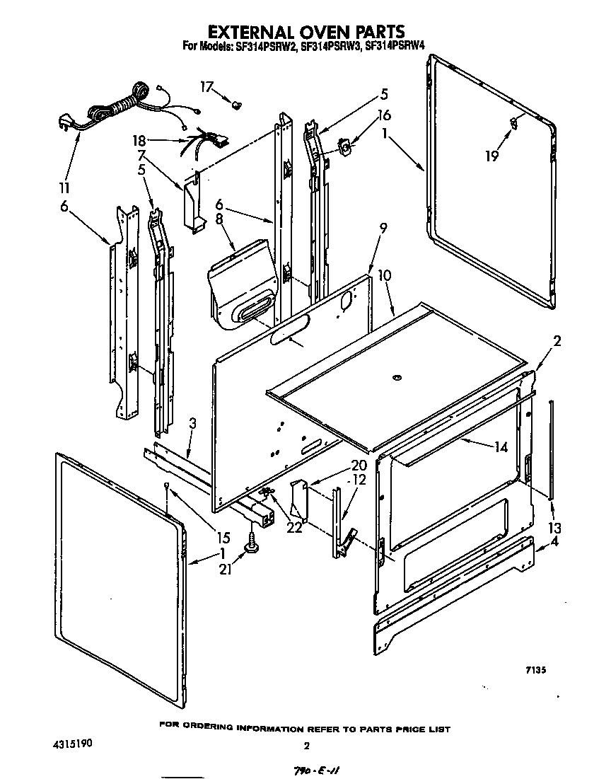 Whirlpool SF314PSRW4 external oven diagram