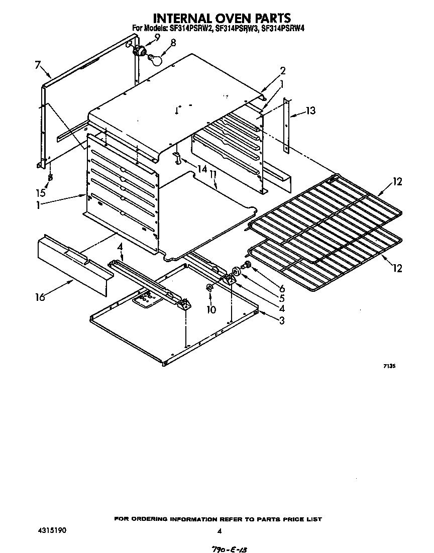 Whirlpool SF314PSRW4 internal oven diagram