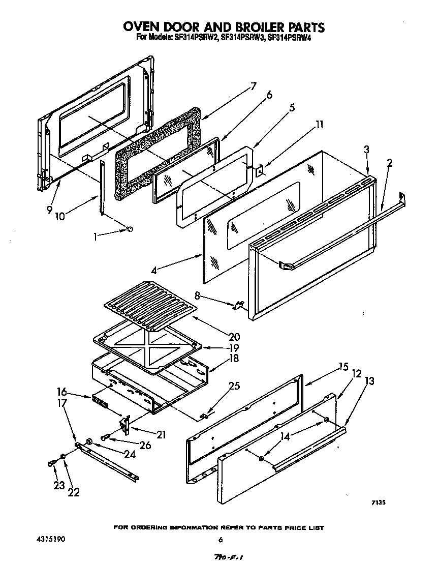 Whirlpool SF314PSRW4 oven door and broiler diagram